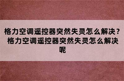 格力空调遥控器突然失灵怎么解决？ 格力空调遥控器突然失灵怎么解决呢